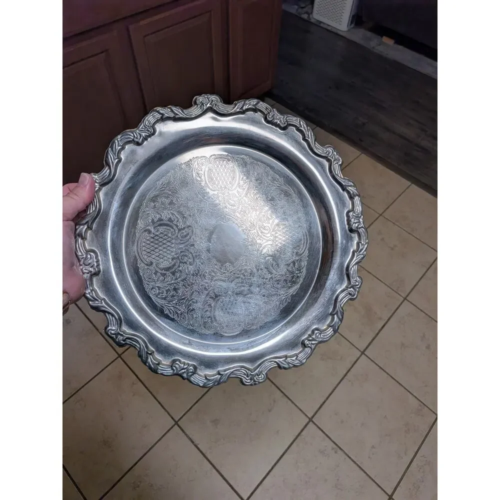 Vintage International Silver Co. Silver-Plated Serving Tray | Ornate Scalloped